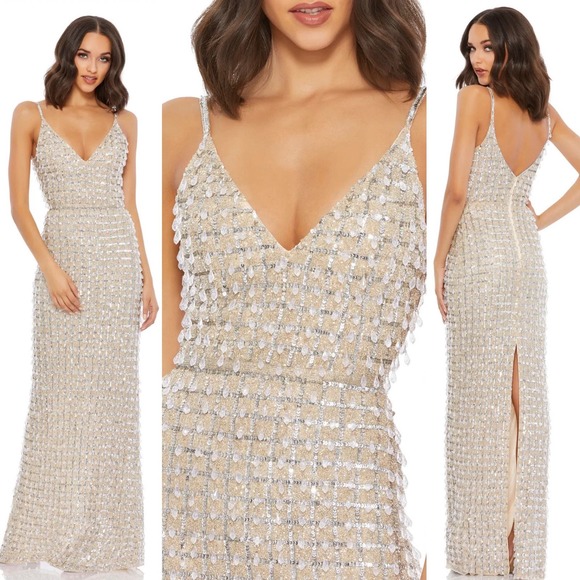 Mac Duggal Dresses & Skirts - Mac Duggal Geometric Embellished Crystal Drop V Neck Gown 5394 Size 10 New